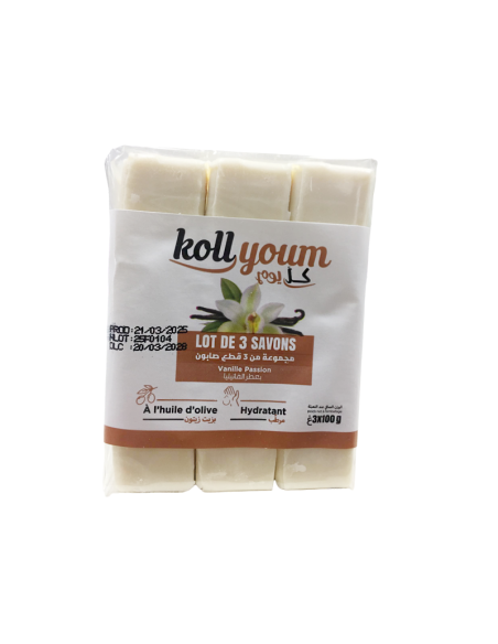 Savon Koll Youm Vanille Passion – Lot de 3 x 100g À l’huile d’olive Hydratant