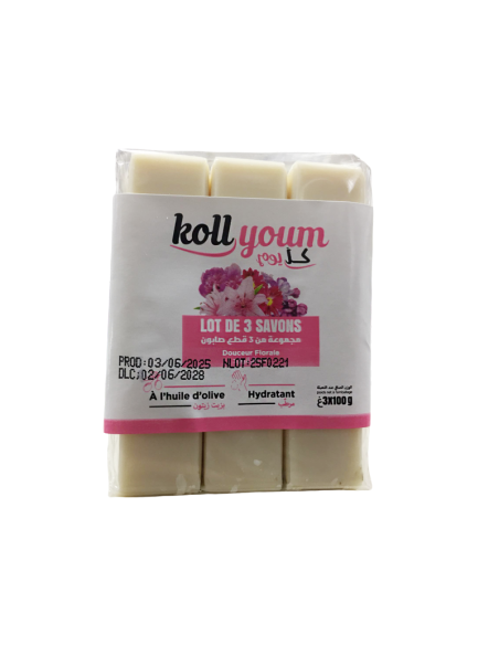 Savon Koll Youm Douceur Florale – Lot de 3 x 100g – À l’huile d’olive – Hydratant
