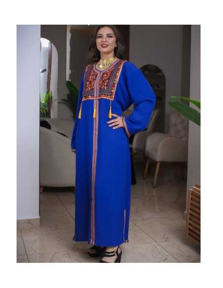 Jebba bleue brodée - Jebba Tunisienne - Kaftan - Tenue traditionnelle